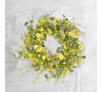 JOYWU Artificial Daisy Wreath,45cm Yellow Spring Summer Wreaths,Sunflower Wreath with Daisies,Wildflowers and Green Leaves,Spring Summer Hanging Decoration for Front Door Window Wall (Yellow)