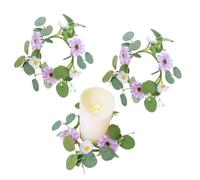 JOYWU Artificial Eucalyptus Daisy Candle Rings, 3 Pcs 10" Mini Spring Flower Wreaths with Green Leaves, Rustic Daisy Candle Holder for Pillar Candles, Wedding Centerpiece Home Table Decor (Spring-001)