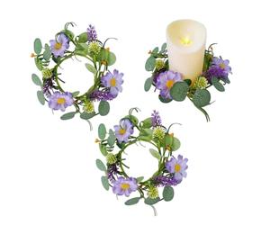JOYWU Artificial Eucalyptus Daisy Candle Rings, 3 Pcs 10" Mini Spring Flower Wreaths with Green Leaves, Rustic Daisy Candle Holder for Pillar Candles, Wedding Centerpiece Home Table Decor (Spring-002)