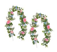 JOYWU Artificial Eucalyptus Flower Garlands,2 Pcs 1.8m Fake Greenery Garland with Flowers and 3D Butterflies,Faux Floral Garland,Wedding Decorations,Hanging Rose Ivy,Spring Home Decor (pink)
