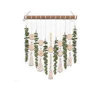 JOYWU Artificial Eucalyptus Wall Decor,50 x 40cm Fake Eucalyptus Leaves Stems Wall Hanging with Wooden Stick,Wood Beads,Chips,Wicker Ball and Tassles,Boho Fake Greenery Plants Decor for Home (#A)
