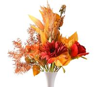 JOYWU Artificial Fall Bouquet, 43cm Autumn Orange Flowers With Roses and Hydrangea - Thanksgiving Bridal and Wedding Silk Faux Arrangements (A)