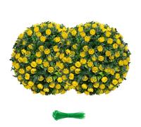 JOYWU Artificial Flower Topiary Ball Set of 2, Rose Flower Boxwood Balls Plant, UV Resistant Faux Boxwood Decorative Balls for Backyard Balcony Garden Wedding Outdoor Home Décor (Yellow, 20cm)