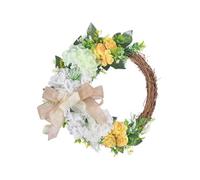 JOYWU Artificial Flower Wreath for Front Door, 40cm Colorful Spring Floral Wreath with Green Leaves & Bow, Spring Summer Decor for Farmhouse Porch Patio Garden Indoor Outdoor Easter Decoration