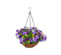 JOYWU Artificial Hanging Plants Flowers Basket for Outdoor,44 x 28cm Hanging Colorful Daisy Artificial Flowers and Green Leaves in Coconut Pot,Outside Spring Summer Decoration