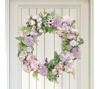 JOYWU Artificial Peony Hydrangea Floral Wreaths for Front Door,45cm Colorful Spring Flower Wreath with Luxury Peonies,Hydrangeas and Greenery,Summer Flower Door Wreath Decoration (Purple)