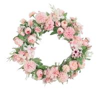 JOYWU Artificial Peony Hydrangea Floral Wreaths for Front Door,45cm Colorful Spring Flower Wreath with Luxury Peonies,Hydrangeas and Greenery,Summer Flower Door Wreath Decoration (Pink)