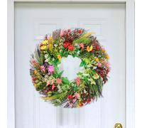 JOYWU Artificial Summer Flower Wreath for Front Door,40cm Colorful Spring Floral Wreath with Green Leaves,Spring Summer Wreaths with Daisy and Lavender,Wedding Decor,Outdoor Summer Decor