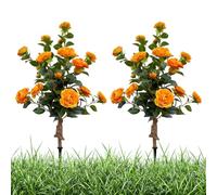 JOYWU Artificial White Camellia Trees with Ground Spikes,2 Pcs 88cm Faux Camellia Flowers with Stakes,Weather Resistant UV Resistant Fake Camellias Bushes Plants for Summer Fall Decor (orange)