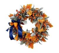 JOYWU Autumn Maple Leaves Wreath for Front Door,45cm Thanksgiving Door Wreath with Blue Orange Bow,Maple Leaves,Berries and Green Leaf,Artificial Fall Wreath Decor For Wall Window Fireplace