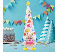 JOYWU Birthday Plush Gnome Decoration,34cm Happy Birthday Gonk Decoration with Balloons,Cakes,Gift Boxes and Happy Sign,Christmas Gonk Gifts for Her Mom Girlfriend Children,Holiday Party Decor (B)