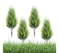 JOYWU Christmas Artificial Pine Tree with Ground Stakes,4 Pcs 50cm Artificial Pine Needles Xmas Tree with Spikes,UV Resistant Fake Pines Tree Evergreen Plants for Xmas Outdoor Indoor Decor (2 Color)