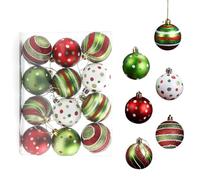 JOYWU Christmas Ball Ornaments for Tree,12 Pcs 6cm Red Green White Glittering Xmas Hanging Baubles,Swirl Candy Cane Elf Balls,Shatterproof Christmas Baubles,Xmas Tree Decoration (Green)