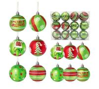 JOYWU Christmas Ball Ornaments for Tree,12 Pcs 6cm Red Green White Glittering Xmas Hanging Baubles,Swirl Candy Cane Elf Balls,Shatterproof Christmas Baubles,Xmas Tree Decoration (R-G)