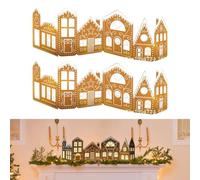 JOYWU Christmas Gingerbread Houses Kit with Led Lights,2 Set 100 x 25cm Lighted DIY Foldable Gingerbread House Village Set for Above the Cabinet,Table,Mantel,Shelf,Light-Up Xmas Village Decoration