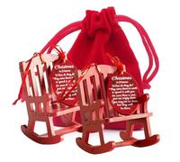 JOYWU Christmas in Heaven Memorial Ornaments,2 Pcs Red Mini Wooden Rocking Chair with Hanging Tags and Velvet Bags,Red Xmas Memorial Ornament,Xmas Tree Ornaments,Christmas Hanging Decoration,10cm