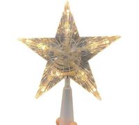 JOYWU Christmas Star Tree Topper with LED Lights,23cm Pentagram Treetop for Most Size Xmas Tree,Battery Operated Lighted Star Tree Hat,Warm White/Colorful Star Lights,Chirstmas Tree Decor (Warm white)