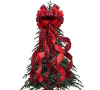 JOYWU Christmas Tree Toppers, 90cm Large Buffalo Plaid Xmas Bows for Tree, Christmas Decoration (red)