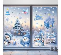 JOYWU Christmas Window Clings Decoration,Double Side Printed Snowman Santa Reindeer Xmas Tree Ball Window Stickers,6 Sheet DIY Winter Christmas Windows Decals for Home Office Decoration (Snowman)