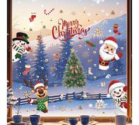 JOYWU Christmas Window Clings Decoration,Double Side Printed Snowman Santa Reindeer Xmas Tree Ball Window Stickers,6 Sheet DIY Winter Christmas Windows Decals for Home Office Decoration (Santa)