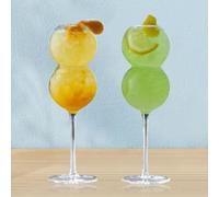 JOYWU Creative Cocktail Glasses,2 Pcs 470ml Gourd Shaped Glass Cups,Ripple Drinking Glasses with Stems,Ribbed Glass Cups,Martini Drinking Glasses,Aesthetic Cups,Wine Cups,Whiskey Glasses Set