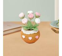 JOYWU Crochet Tulip Flowers Potted Plants,Cute Potted Knitted Rose Flower Plant with Vase,Small Handmade Knitted Daisy Flower Pot Plant,Crochet Flowers Gift for Mother Mom Wife Women (rose-pink)