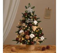 JOYWU DIY Mini Christmas Tree with Lights - 45cm Tabletop Xmas Tree Kit with Hanging Ornaments Balls Deer Pinecones Bows, Battery Operated for Cozy Holiday Decor, Best DIY Xmas Decorations (C)