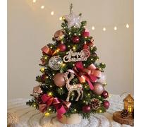 JOYWU DIY Mini Christmas Tree with Lights - 45cm Tabletop Xmas Tree Kit with Hanging Ornaments Balls Deer Pinecones Bows, Battery Operated for Cozy Holiday Decor, Best DIY Xmas Decorations (E)