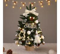 JOYWU DIY Mini Christmas Tree with Lights - 45cm Tabletop Xmas Tree Kit with Hanging Ornaments Balls Deer Pinecones Bows, Battery Operated for Cozy Holiday Decor, Best DIY Xmas Decorations (B)