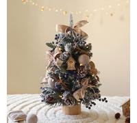 JOYWU DIY Mini Christmas Tree with Lights - 45cm Tabletop Xmas Tree Kit with Hanging Ornaments Balls Deer Pinecones Bows, Battery Operated for Cozy Holiday Decor, Best DIY Xmas Decorations (F)