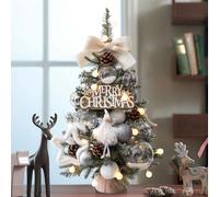 JOYWU DIY Mini Christmas Tree with Lights - 45cm Tabletop Xmas Tree Kit with Hanging Ornaments Balls Deer Pinecones Bows, Battery Operated for Cozy Holiday Decor, Best DIY Xmas Decorations (A)