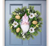 JOYWU Easter Eggs Wreath,45cm Easter Wreath with Colored Eggs,Leaves and Flowers,Artificial Mixed Twigs Spring Wreath,DIY Grapevine Easter Door Wreath,Easter Hanging Ornaments for Door,Walls (gnome)