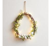 JOYWU Easter Eggs Wreath,45cm Easter Wreath with Colored Eggs,Leaves and Flowers,Artificial Mixed Twigs Spring Wreath,DIY Grapevine Easter Door Wreath,Easter Hanging Ornaments for Door,Walls (white)