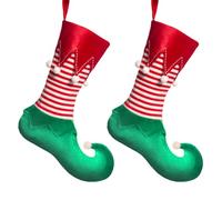 JOYWU Elf Christmas Stockings Decorations,2 Pcs 50cm Large Elf Leg Novelty Xmas Stocking with Lanyard,Christmas Fireplace Hanging Stockings Gift Bags,Christmas Decorations,Xmas Tree Ornaments (B)