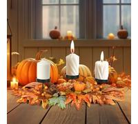 JOYWU Fall Decor Centerpiece with 3 Candle Holders,Thanksgiving Table Centerpiece with Pumpkins,Maple Leaves,Berries,Hydrangea and Candle Trays,Autumn Maple Leaves Pumpkin Candles Holder (orange)
