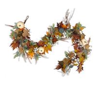 JOYWU Fall Garland for Mantel,1.8m Fall Pumpkin Garland with Maple Leaves,Eucalyptus Leaves,Grass and Berries,Autumn Maple Leaf Garlands,Hanging Thanksgiving Garlands for Front Door Wall Fireplace (B)