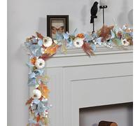 JOYWU Fall Garland for Mantle,1.8m Autumn Maple Leaves Garland with Pumpkin,Berries and Other Fall Leaf,Artificial Fall Foliage Garlands for Mantle Table Door,Thanksgiving Decorations for Home