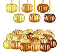 JOYWU Fall Pumpkin Hanging Ornaments,24 Pcs 2.4 In Autumn Thanksgiving Pumpkins Tree Ornaments Set,Mini Pumpkin Ball Ornaments for Tree,Shatterproof Gold Orange Hanging Pumpkins Decoration,Fall Decor