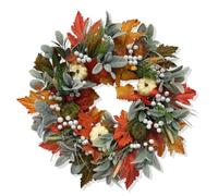 JOYWU Fall Wreaths for Front Door,40cm Thanksgiving Autumn Door Wreath with Maple Leaf,Pumpkin,Berries and Green Leaves,Pumpkin Fall Leaves Wreaths for Front Door,Wall and Fireplace (45CM-C)