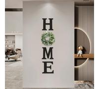JOYWU Farmhouse Wall Home Sign with Eucalyptus Wreath,Wooden Hanging Letters Decorative Wall Art Decor for Living Room Kitchen Entryway,Easy to Installs,"H""M""E" Letters 24cm,Wreath 30cm (Black)