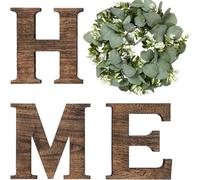 JOYWU Farmhouse Wall Home Sign with Eucalyptus Wreath,Wooden Hanging Letters Decorative Wall Art Decor for Living Room Kitchen Entryway,Easy to Installs,"H""M""E" Letters 24cm,Wreath 30cm (Wood)