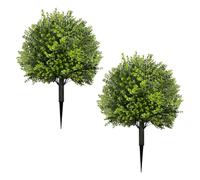 JOYWU Faux Boxwood Tree with Ground Spikes,2 Pcs Artificial Boxwood Topiary Ball Trees for Indoor Outdoor,UV Resistant Fake Greenery Shrubs,Easy to Install and Shape,Porch Garden Yard Decor,60cm
