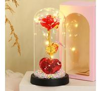 JOYWU Galaxy Rose Gift for Her,20cm Light Up Galaxy Roses in Glass Dome with Heart,Galaxy Preserved Rose Gift for Women,Lighted Artificial Forever Flower for Mom,Wife,Valentine's Day Decor (Red)