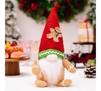 JOYWU Gingerbread Man Christmas Decorations,30cm Xmas Gingerbread Man Plush Doll with Led Lights,Lighted Gingerbread Gnome Holding a Candy/Spoon,Christmas Table Tiered Tray Decor (Boy)