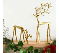 JOYWU Golden Reindeer Statues for Christmas Decorations, Metal Deer Sculpture Modern Xmas Figurines, 2025 Christmas Tabletop Ornaments for Mantel Fireplace Living Room Bedroom Home Decor (Set)
