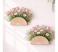 JOYWU Half Round Wooden Wall Planter Rustic Farmhouse Decor 2Pcs