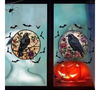 JOYWU Halloween Crow Bat Wall Stickers,2 Pcs Raven Bats Wall Decor,Double-Side Halloween Window Clings Decals,Self-Adhesive Black Crow Window Stickers,PVC Bat Wall Stickers for Home Office