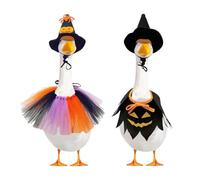 JOYWU Halloween Witch Goose Outfit,2 Set Pumpkin Goose Costume for 17-23 In Geese Duck Statues,Witch Black Cobweb Ghost Patterns Halloween Porch Geese Clothes for Patio Yard Lawn (Multicolo)