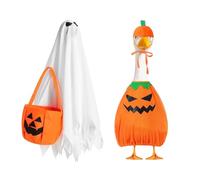 JOYWU Halloween Witch Goose Outfit,2 Set Pumpkin Goose Costume for 17-23 In Geese Duck Statues,Witch Black Cobweb Ghost Patterns Halloween Porch Geese Clothes for Patio Yard Lawn (Pumpkin)