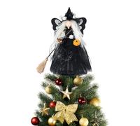 JOYWU Halloween Witch Tree Topper Decoration,1 Pcs Black Witch Gnome Ornament with Spider Web Dress,Bat Wings and Witch Broom,Creepy Witch Figurine,Halloween Haunted House Decor (A-Black)